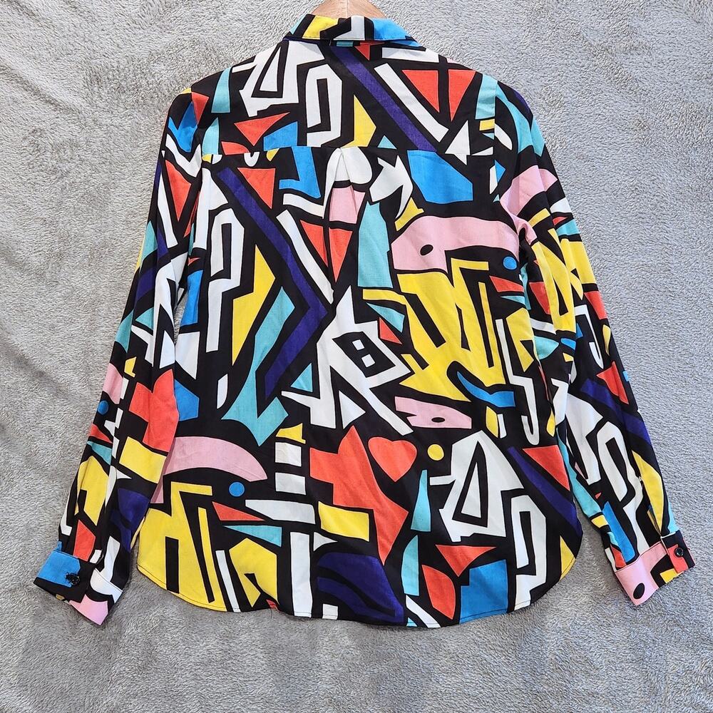 Big Dart Womens Multicolor 90s Abstract Button Up Blouse Wearable Art Retro Y2K - Picture 5 of 9